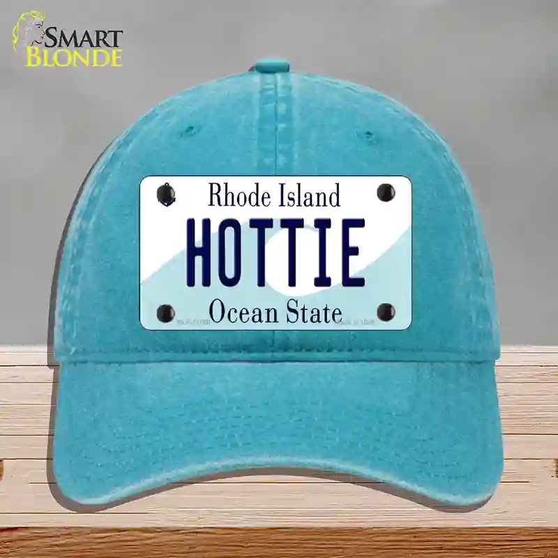 HAT10-MLP-11198 Hottie Rhode Island State Novelty License Plate Hat, Unconstructed Cotton - Lake Blue