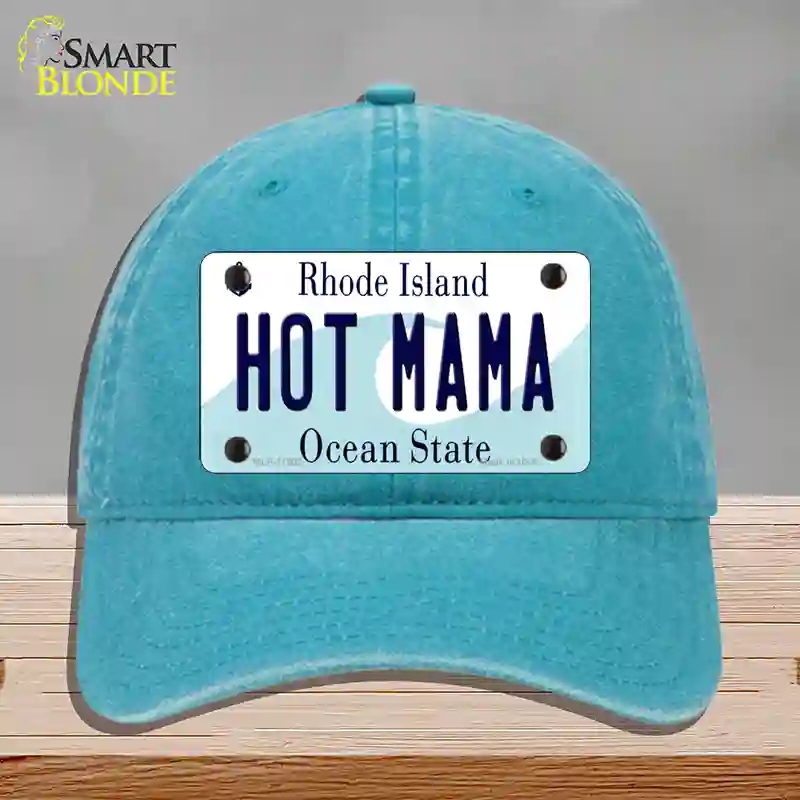 HAT10-MLP-11202 Hot Mama Rhode Island State Novelty License Plate Hat, Unconstructed Cotton - Lake Blue