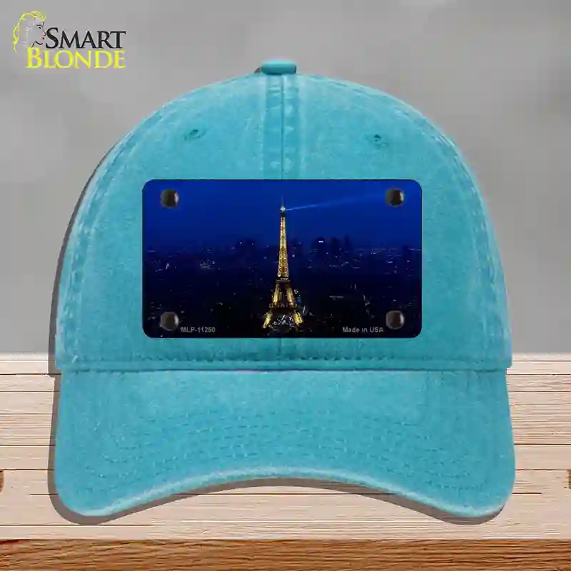 HAT10-MLP-11250 Eiffel Tower Night with City Skyline Novelty License Plate Hat, Unconstructed Cotton - Lake Blue