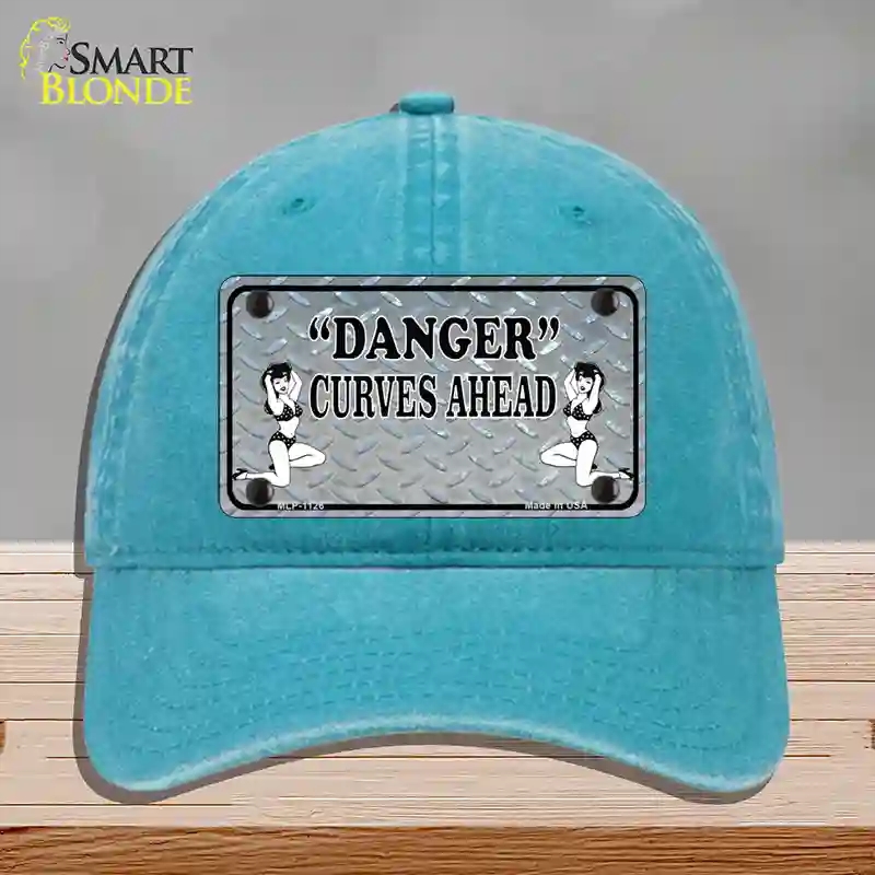 HAT10-MLP-1126 Danger Curves Ahead Novelty License Plate Hat, Unconstructed Cotton - Lake Blue