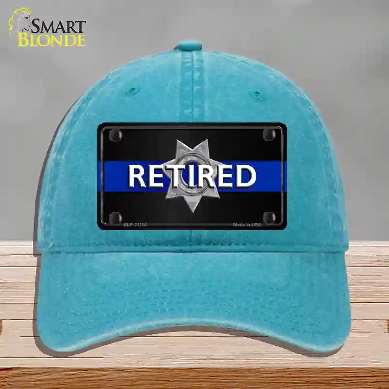 HAT10-MLP-11314 Thin Blue Line Retired Police Novelty License Plate Hat, Unconstructed Cotton - Lake Blue