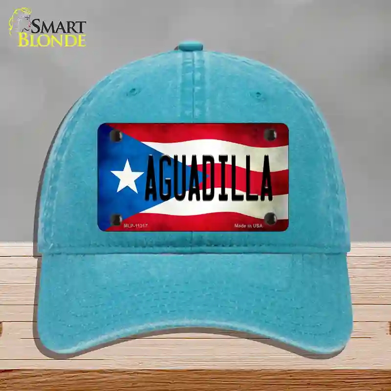 HAT10-MLP-11317 Aguadilla Puerto Rico Flag Novelty License Plate Hat, Unconstructed Cotton - Lake Blue