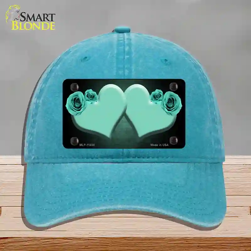 HAT10-MLP-11438 Hearts Over Roses in Mint Novelty License Plate Hat, Unconstructed Cotton - Lake Blue