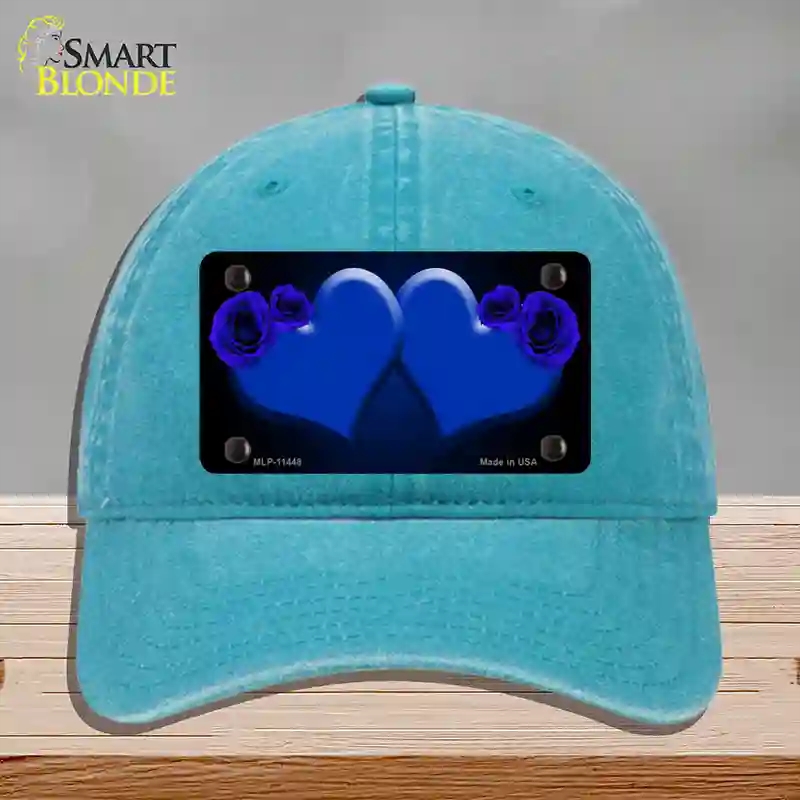 HAT10-MLP-11448 Hearts Over Roses in Blue Novelty License Plate Hat, Unconstructed Cotton - Lake Blue