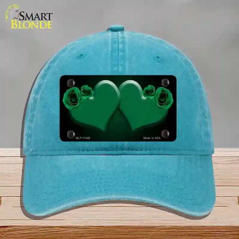 HAT10-MLP-11449 Hearts Over Roses in Green Novelty License Plate Hat, Unconstructed Cotton - Lake Blue