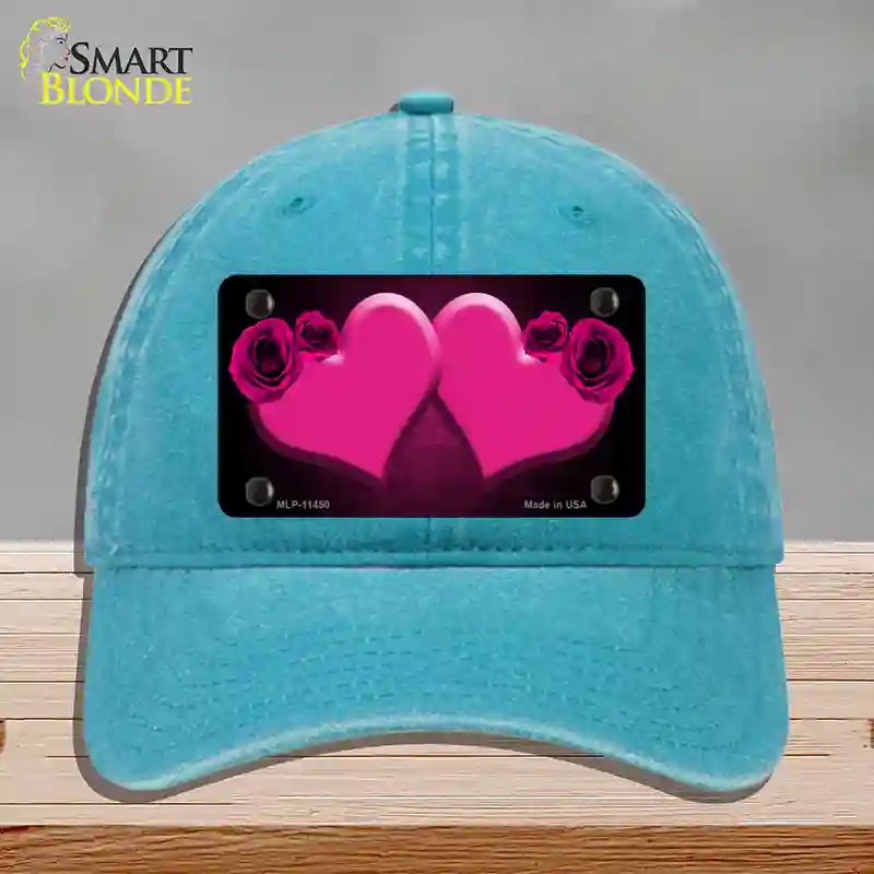 HAT10-MLP-11450 Hearts Over Roses in Pink Novelty License Plate Hat, Unconstructed Cotton - Lake Blue