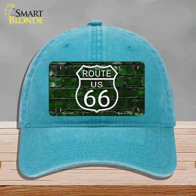 HAT10-MLP-11457 Route 66 Green Brick Wall Novelty License Plate Hat, Unconstructed Cotton - Lake Blue
