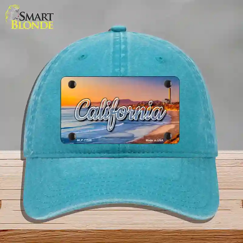 HAT10-MLP-11588 California Beach State Novelty License Plate Hat, Unconstructed Cotton - Lake Blue