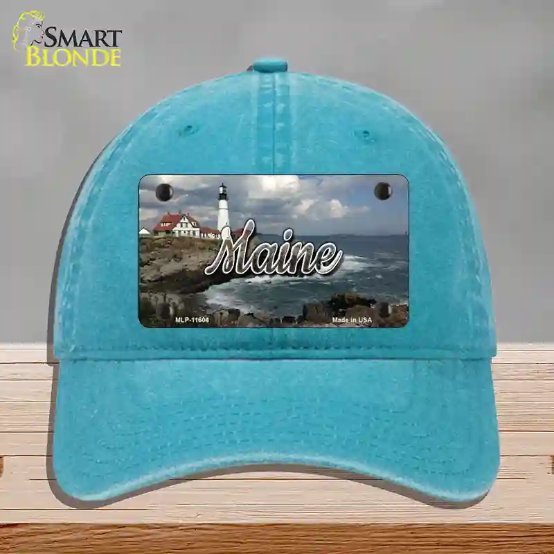 HAT10-MLP-11604 Maine Lighthouse Beach State Novelty License Plate Hat, Unconstructed Cotton - Lake Blue