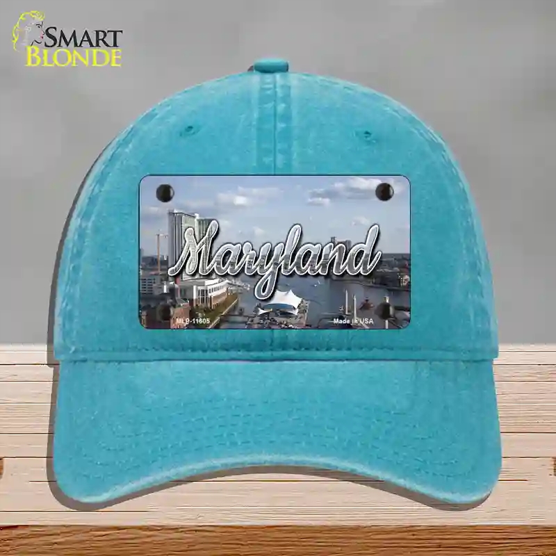 HAT10-MLP-11605 Maryland River Skyline State Novelty License Plate Hat, Unconstructed Cotton - Lake Blue