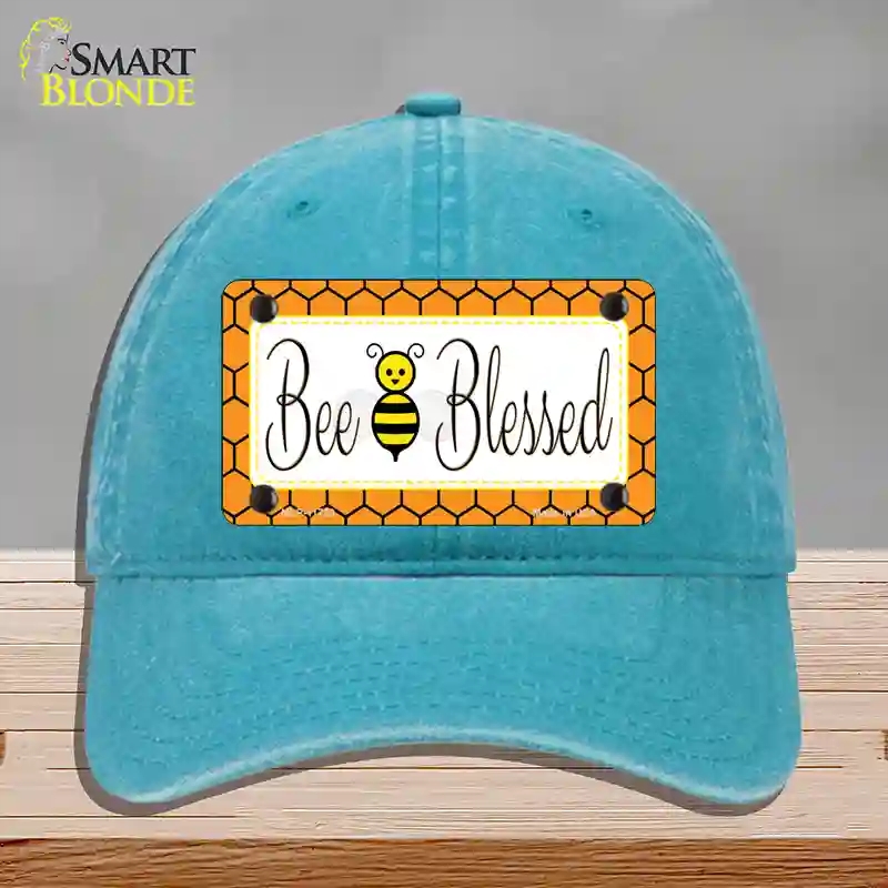 HAT10-MLP-11723 Bee Blessed Simple Novelty License Plate Hat, Unconstructed Cotton - Lake Blue