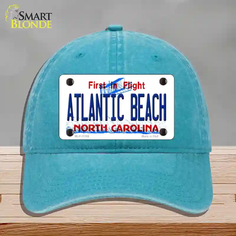 HAT10-MLP-11749 Atlantic Beach North Carolina State Novelty License Plate Hat, Unconstructed Cotton - Lake Blue