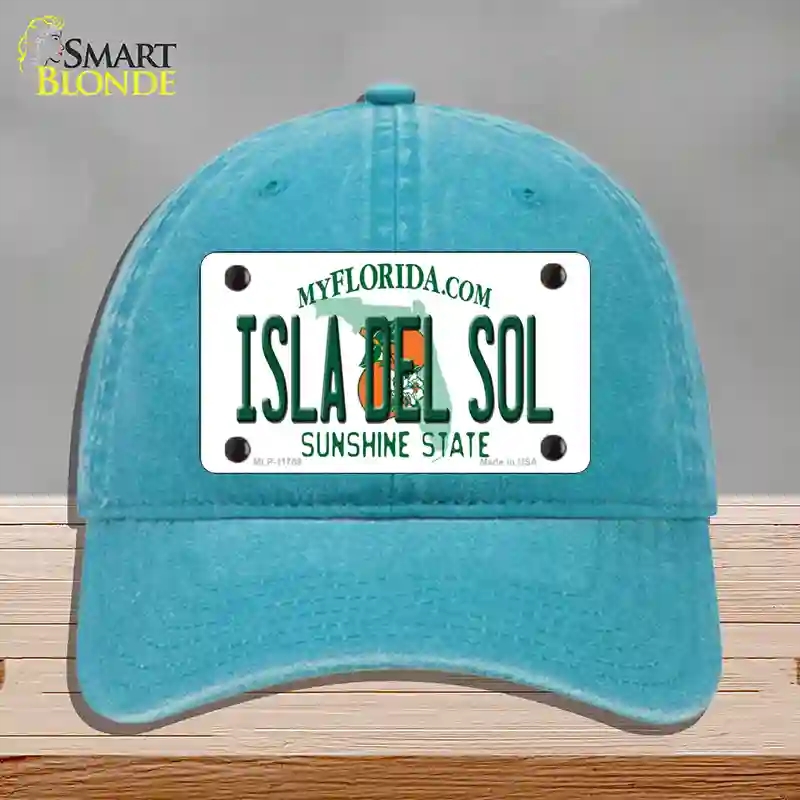 HAT10-MLP-11769 Isla Del Sol Florida Novelty License Plate Hat, Unconstructed Cotton - Lake Blue