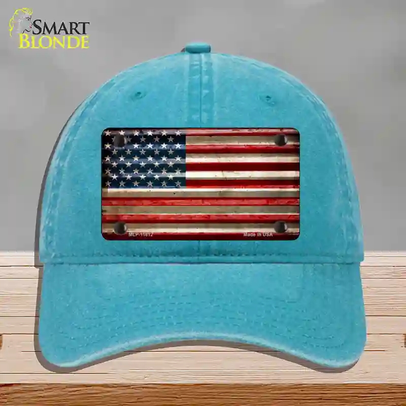 HAT10-MLP-11812 American Flag Corrugated Novelty License Plate Hat, Unconstructed Cotton - Lake Blue