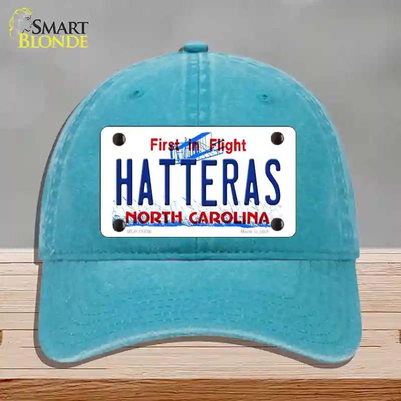 HAT10-MLP-11830 Hatteras North Carolina Novelty License Plate Hat, Unconstructed Cotton - Lake Blue