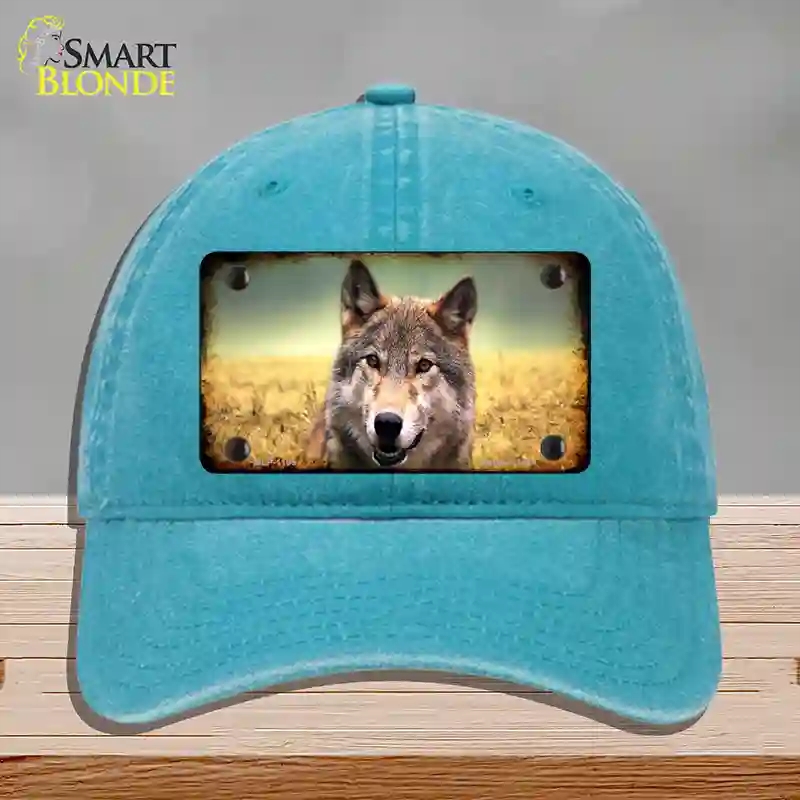 HAT10-MLP-1189 Wolf Novelty License Plate Hat, Unconstructed Cotton - Lake Blue