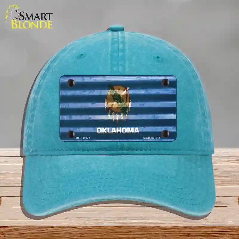 HAT10-MLP-11977 Oklahoma Corrugated Flag Novelty License Plate Hat, Unconstructed Cotton - Lake Blue