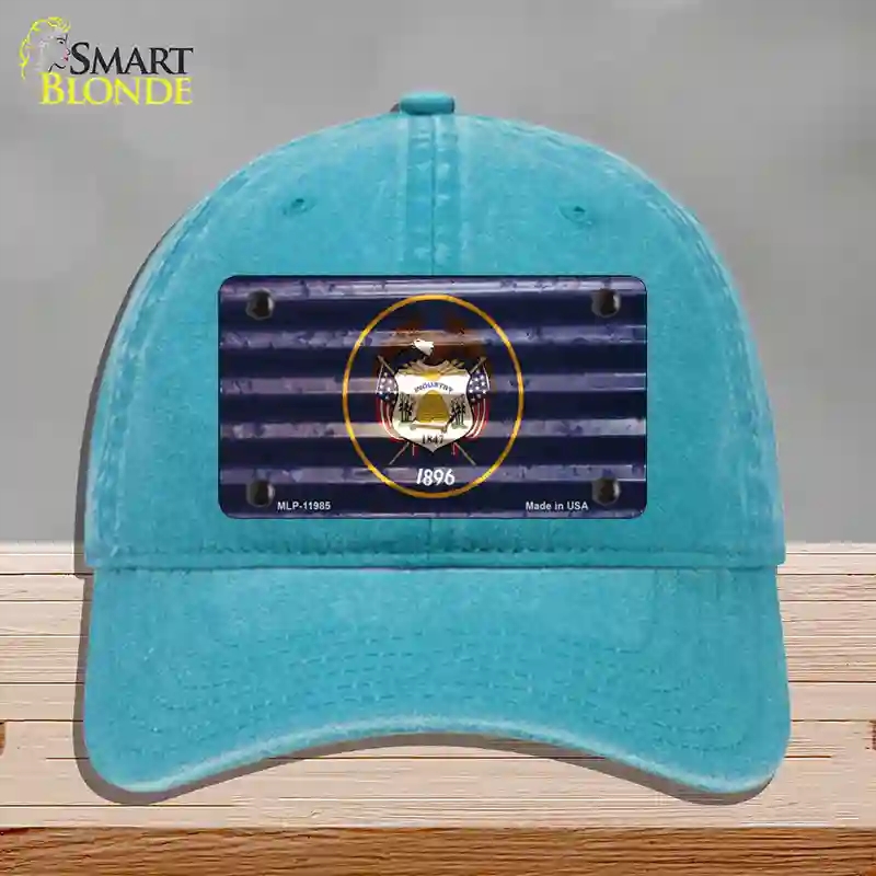 HAT10-MLP-11985 Utah Corrugated Flag Novelty License Plate Hat, Unconstructed Cotton - Lake Blue