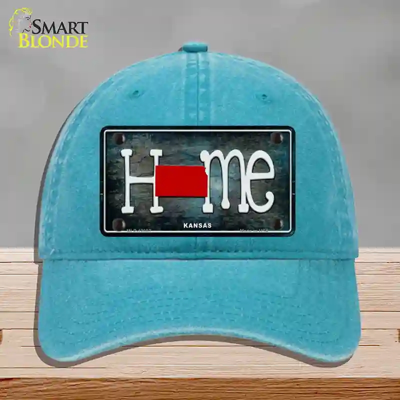HAT10-MLP-12007 Kansas Home State Outline Novelty License Plate Hat, Unconstructed Cotton - Lake Blue