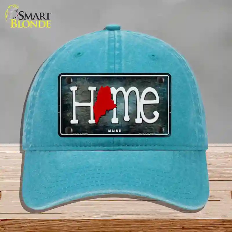 HAT10-MLP-12010 Maine Home State Outline Novelty License Plate Hat, Unconstructed Cotton - Lake Blue