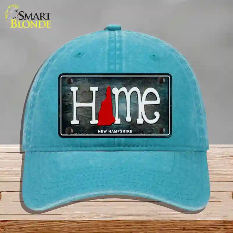 HAT10-MLP-12020   Hampshire Home State Outline Novelty License Plate Hat, Unconstructed Cotton - Lake Blue