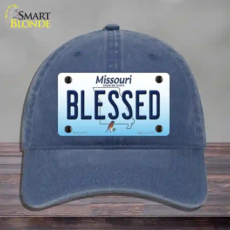 HAT11-MLP-10270 Blessed Missouri Novelty License Plate Hat, Unconstructed Cotton - Navy