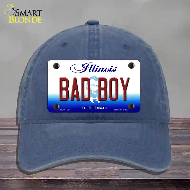 HAT11-MLP-10317 Bad Boy Illinois Novelty License Plate Hat, Unconstructed Cotton - Navy