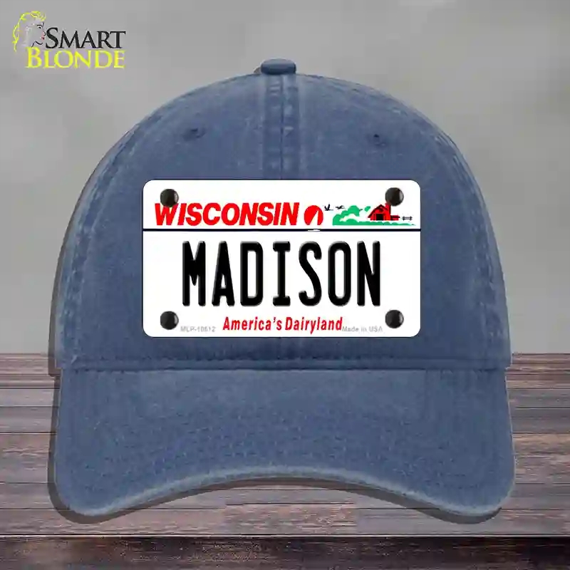HAT11-MLP-10612 Madison Wisconsin Novelty License Plate Hat, Unconstructed Cotton - Navy