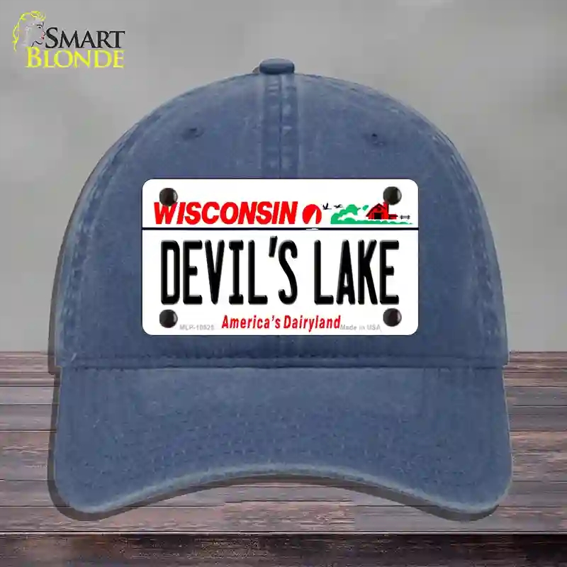 HAT11-MLP-10625 Devils Lake Wisconsin Novelty License Plate Hat, Unconstructed Cotton - Navy