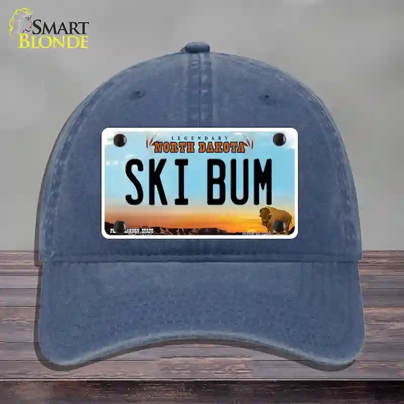 HAT11-MLP-10737 Ski Bum North Dakota Novelty License Plate Hat, Unconstructed Cotton - Navy