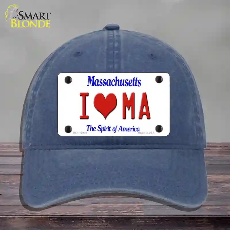 HAT11-MLP-10979 I Love Massachusetts Novelty License Plate Hat, Unconstructed Cotton - Navy