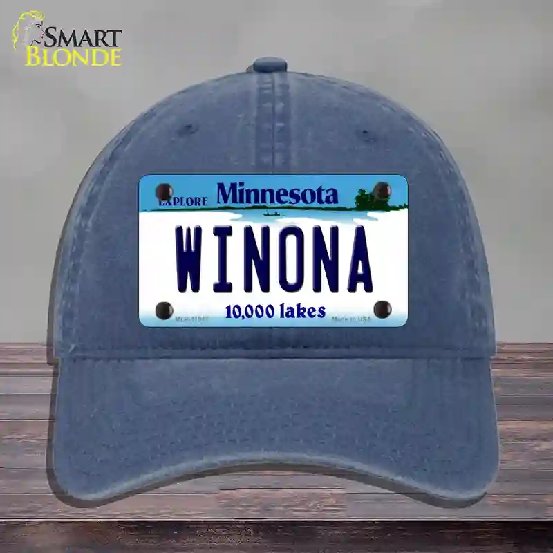 HAT11-MLP-11047 Winona Minnesota State Novelty License Plate Hat, Unconstructed Cotton - Navy