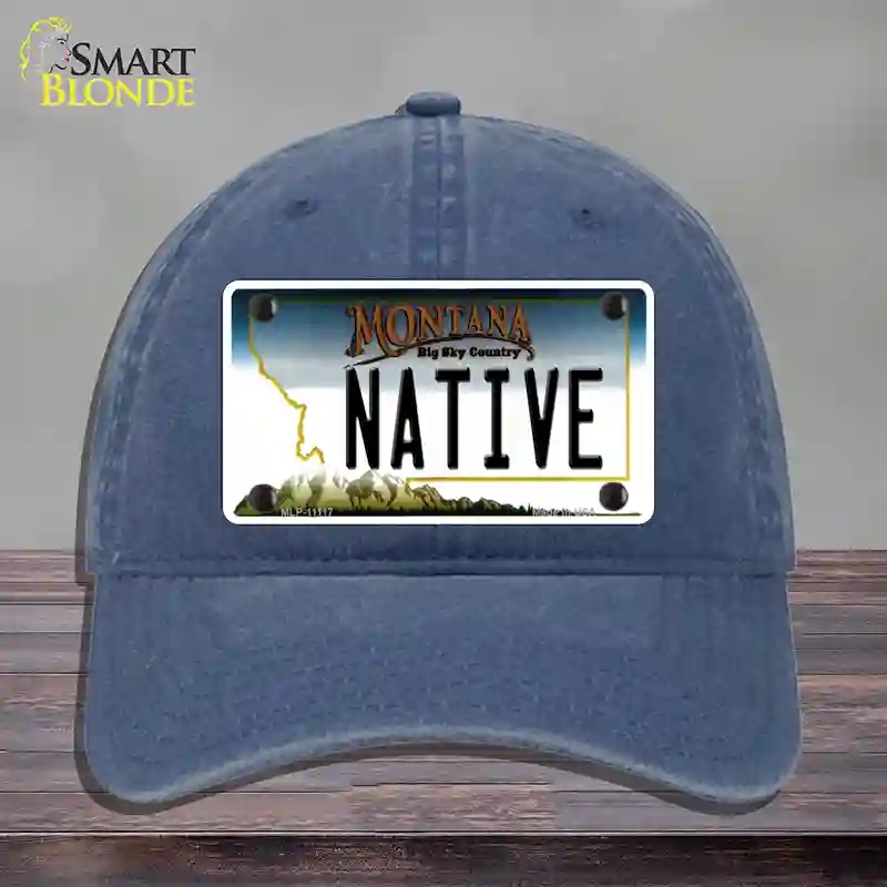 HAT11-MLP-11117 Native Montana State Novelty License Plate Hat, Unconstructed Cotton - Navy
