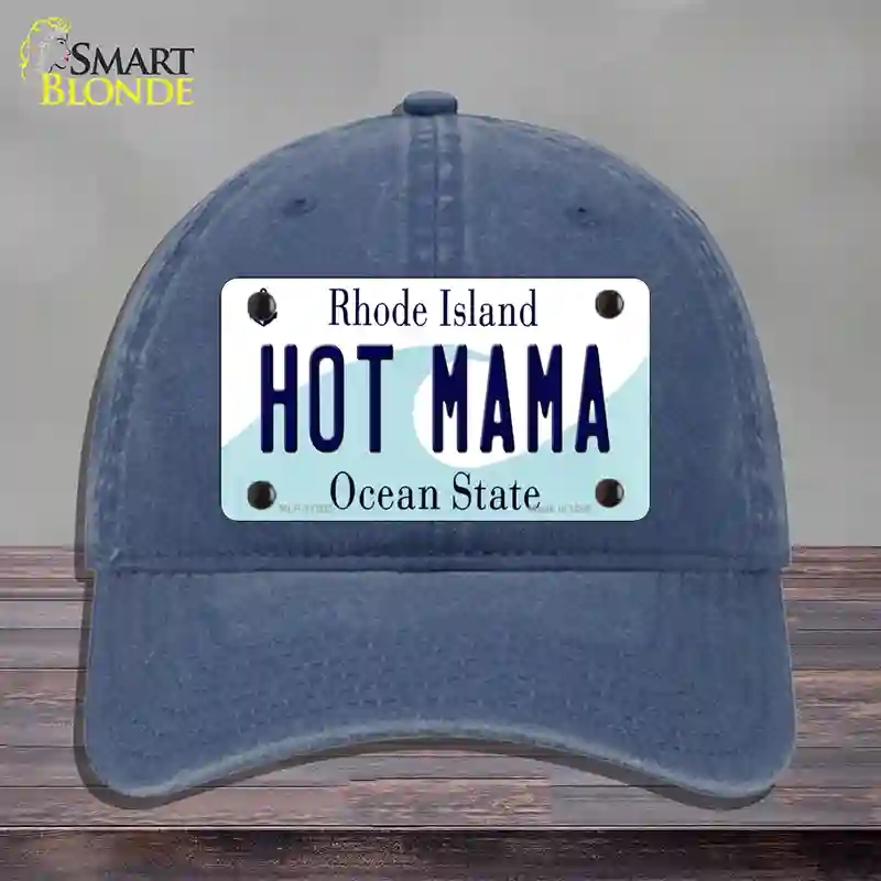 HAT11-MLP-11202 Hot Mama Rhode Island State Novelty License Plate Hat, Unconstructed Cotton - Navy