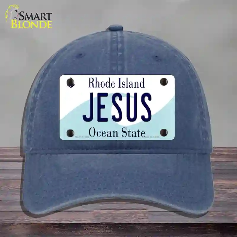 HAT11-MLP-11205 Jesus Rhode Island State Novelty License Plate Hat, Unconstructed Cotton - Navy