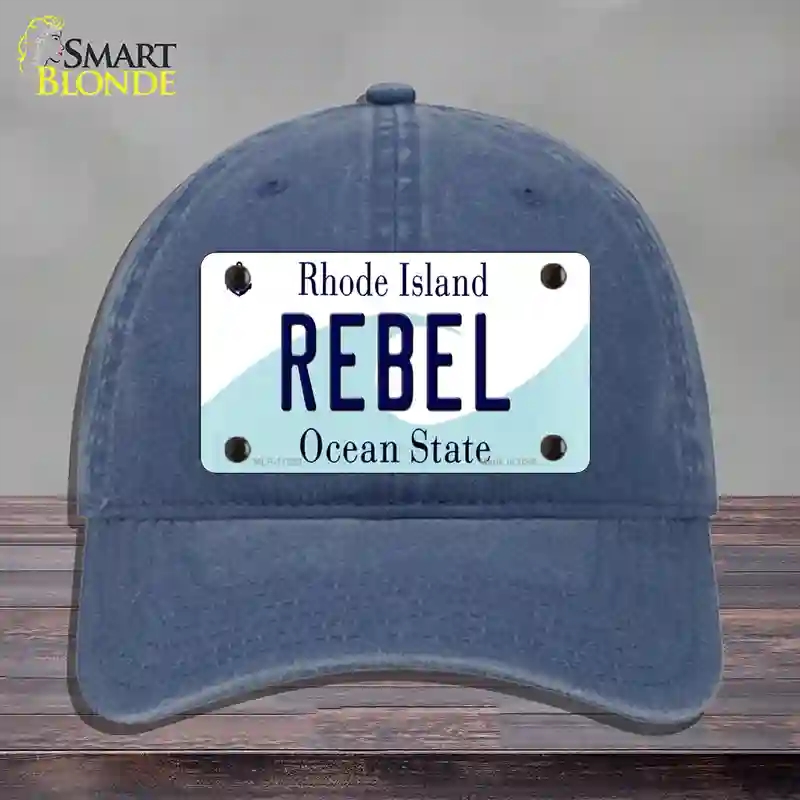 HAT11-MLP-11223 Rebel Rhode Island State Novelty License Plate Hat, Unconstructed Cotton - Navy