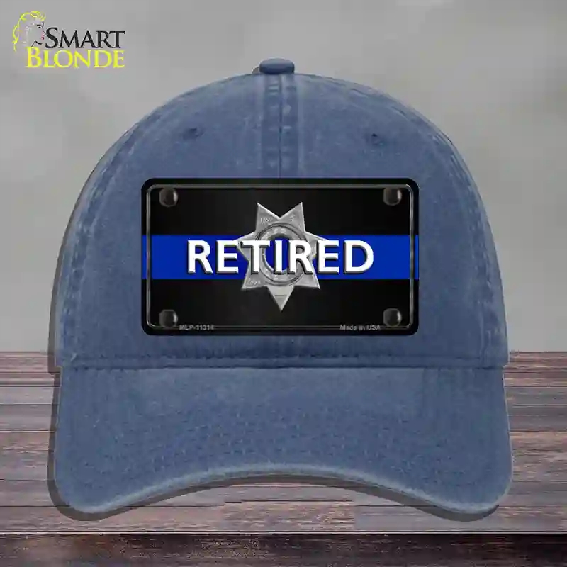 HAT11-MLP-11314 Thin Blue Line Retired Police Novelty License Plate Hat, Unconstructed Cotton - Navy