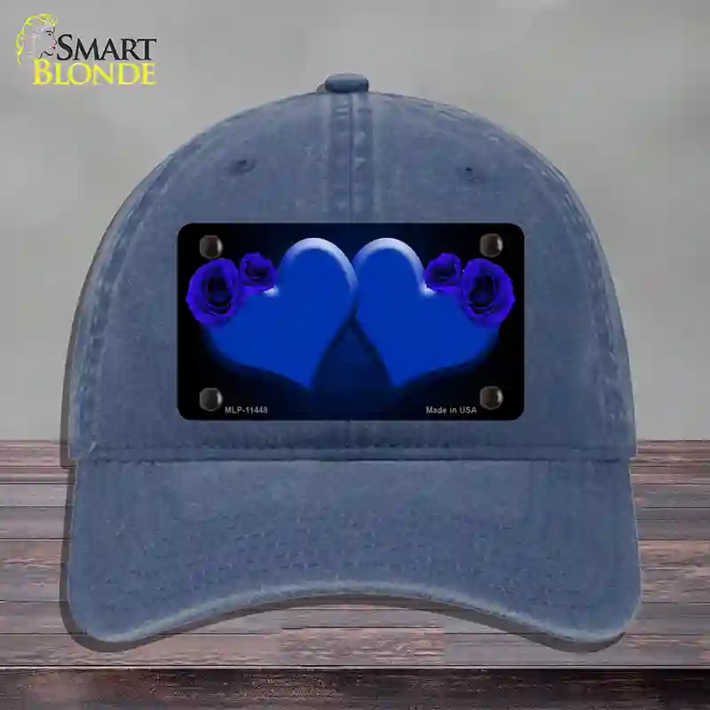 HAT11-MLP-11448 Hearts Over Roses in Blue Novelty License Plate Hat, Unconstructed Cotton - Navy