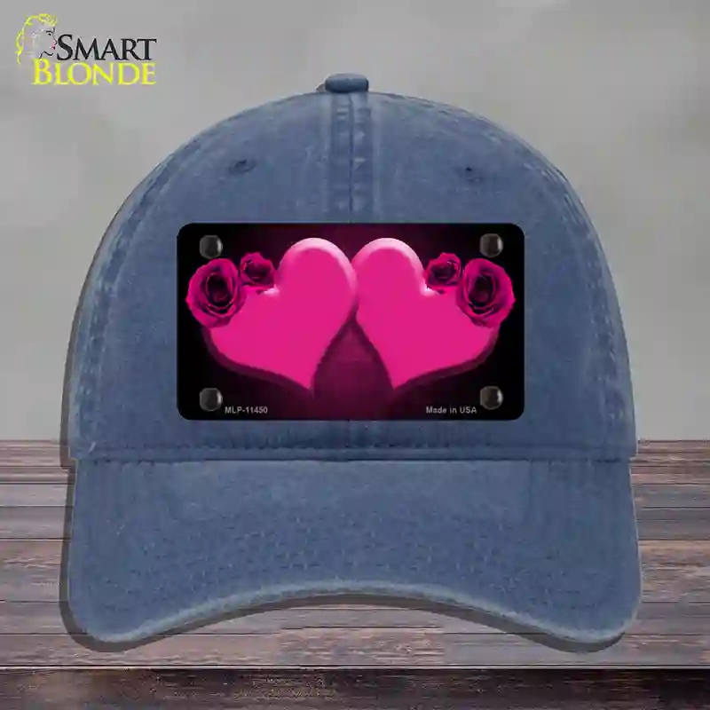 HAT11-MLP-11450 Hearts Over Roses in Pink Novelty License Plate Hat, Unconstructed Cotton - Navy
