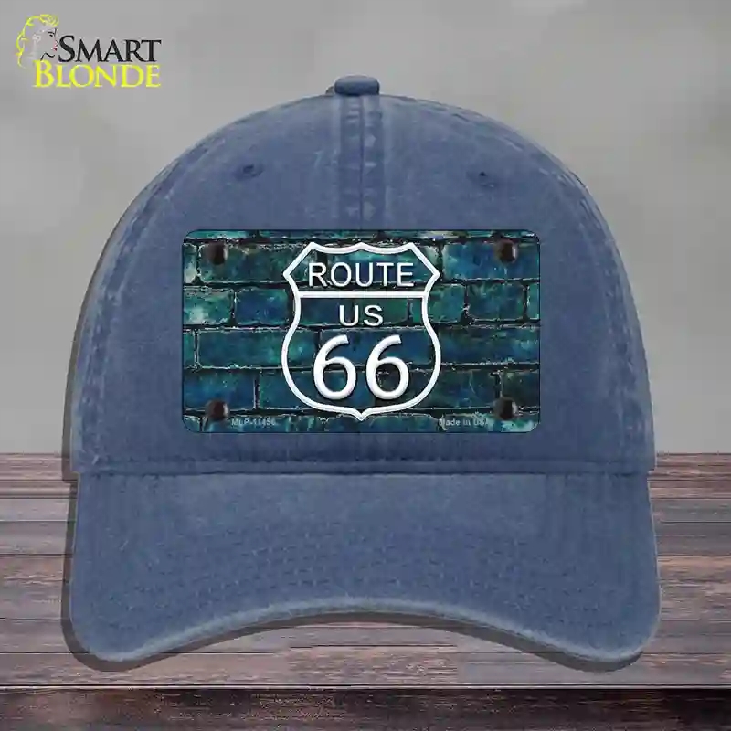HAT11-MLP-11456 Route 66 Blue Brick Wall Novelty License Plate Hat, Unconstructed Cotton - Navy