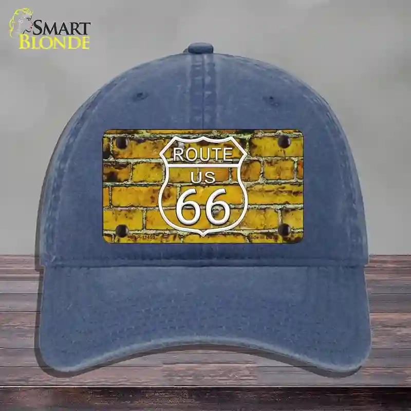HAT11-MLP-11459 Route 66 Yellow Brick Wall Novelty License Plate Hat, Unconstructed Cotton - Navy