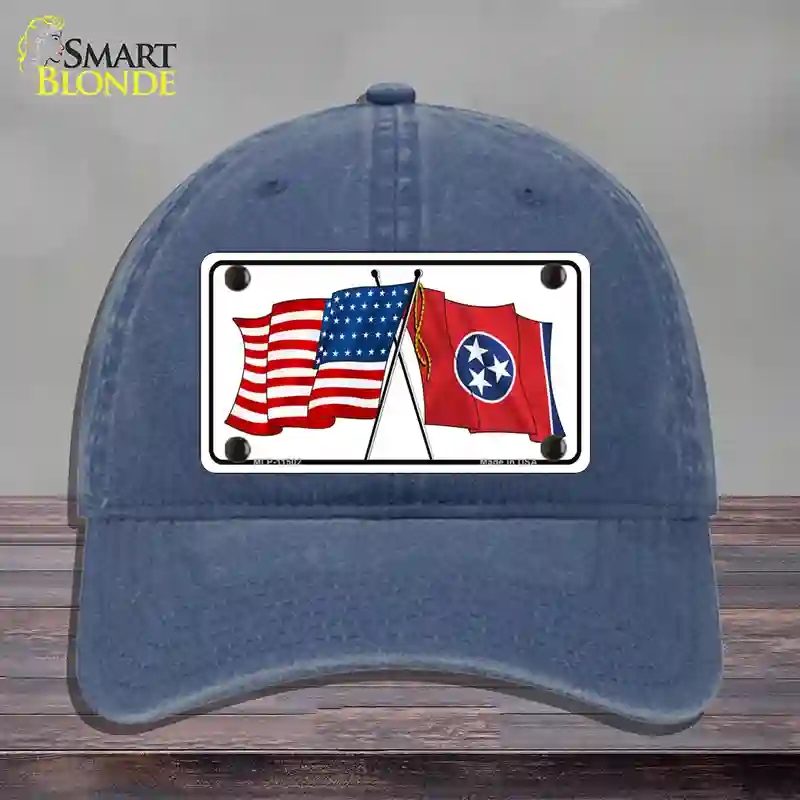 HAT11-MLP-11502 Tennessee Crossed US Flag Novelty License Plate Hat, Unconstructed Cotton - Navy