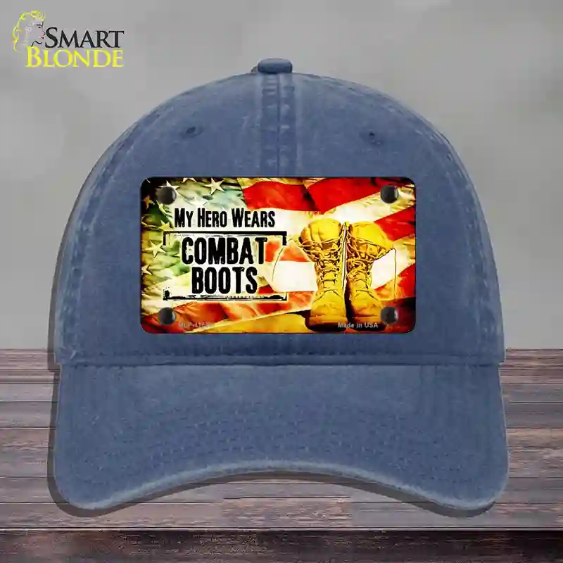 HAT11-MLP-11523 My Hero Wears Combat Boots Novelty License Plate Hat, Unconstructed Cotton - Navy
