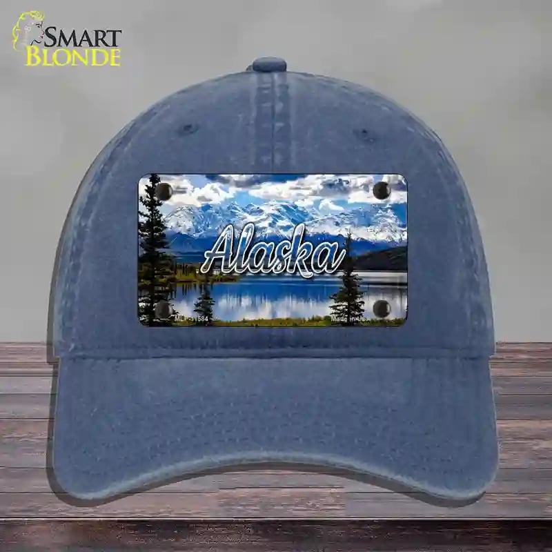HAT11-MLP-11584 Alaska Snowy Mountains State Novelty License Plate Hat, Unconstructed Cotton - Navy