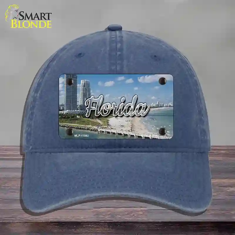 HAT11-MLP-11592 Florida White Sand Beach State Novelty License Plate Hat, Unconstructed Cotton - Navy