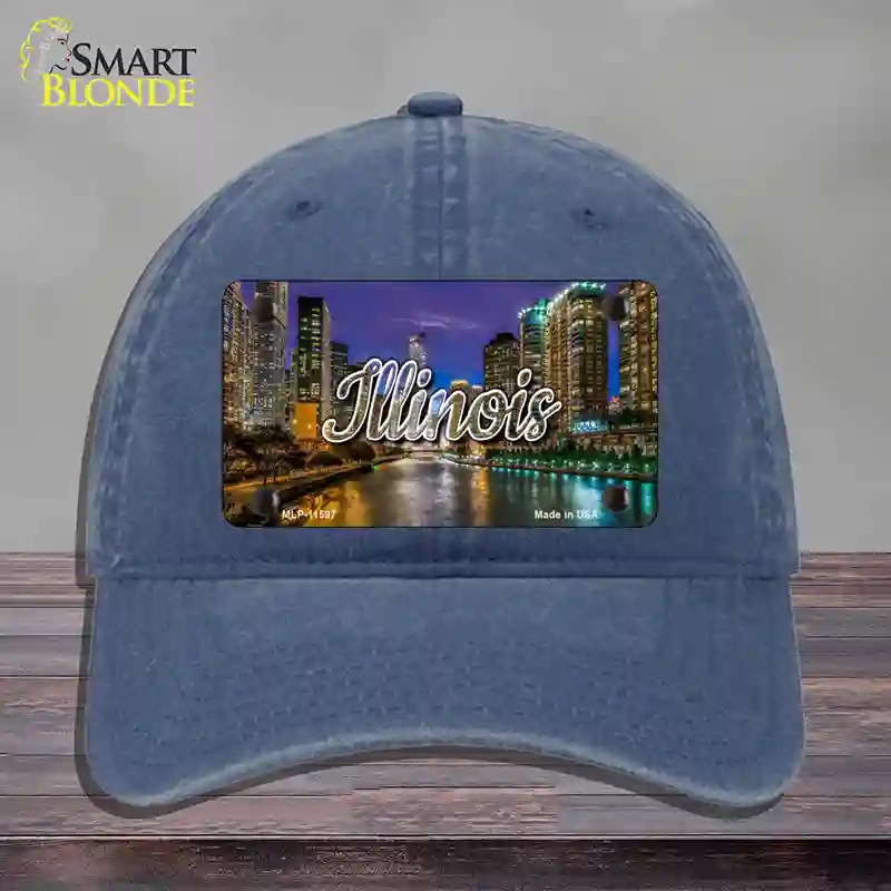 HAT11-MLP-11597 Illinois River City Lights State Novelty License Plate Hat, Unconstructed Cotton - Navy