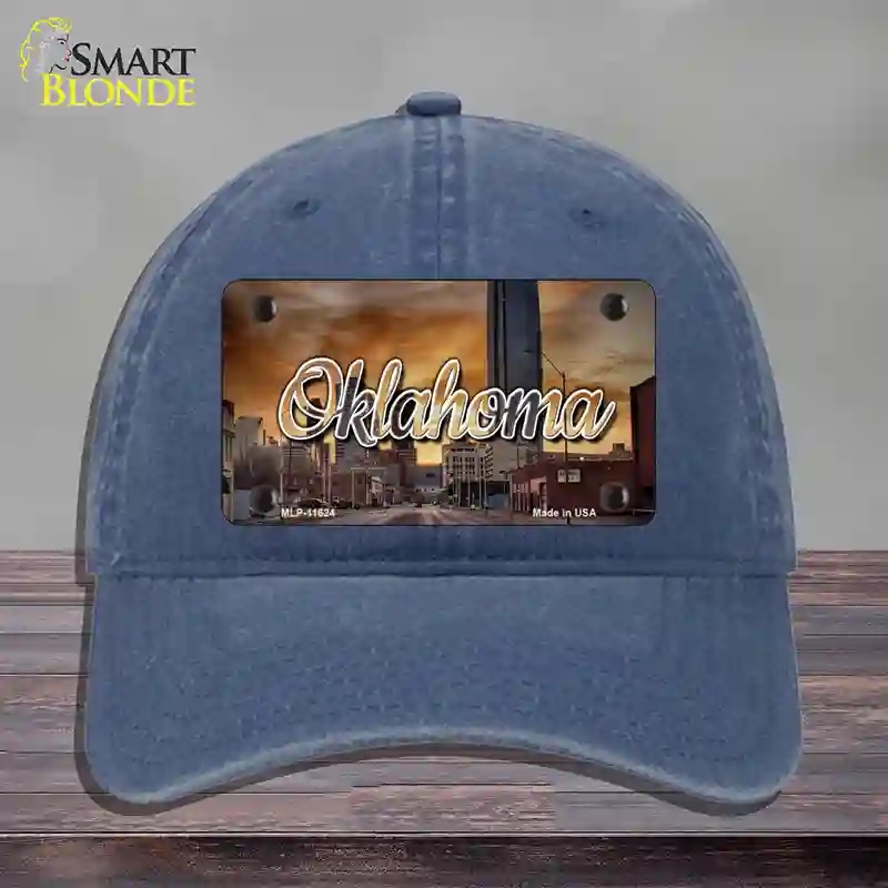 HAT11-MLP-11624 Oklahoma Sunset Skyline State Novelty License Plate Hat, Unconstructed Cotton - Navy
