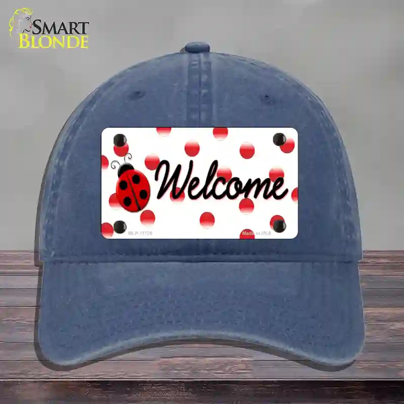 HAT11-MLP-11726 Welcome Ladybug Novelty License Plate Hat, Unconstructed Cotton - Navy