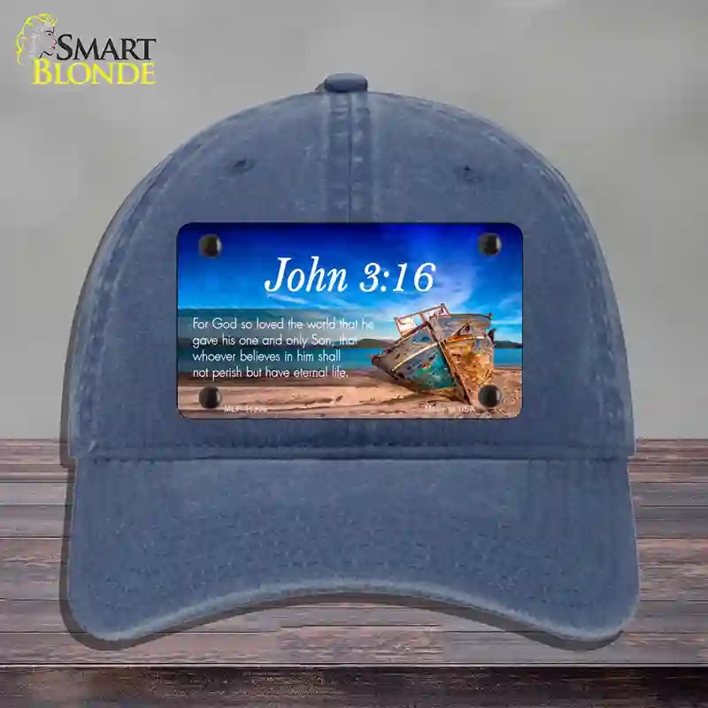 HAT11-MLP-11868 John 3 16 Beach Novelty License Plate Hat, Unconstructed Cotton - Navy