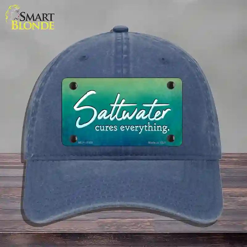 HAT11-MLP-11888 Saltwater Cures Everything Novelty License Plate Hat, Unconstructed Cotton - Navy